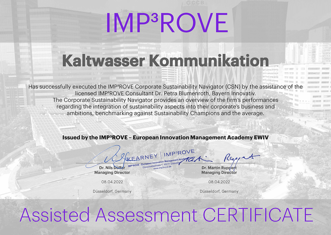 Zertifikat IMP3ROVE Corporate Sustainability Navigator (CSN)